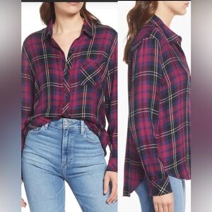 NWOT Rails Hunter Scarlet Navy Button Down Shirt Women’s Plaid New , size M
